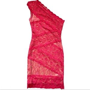 BEBE PINK MIXED LACE DRESS